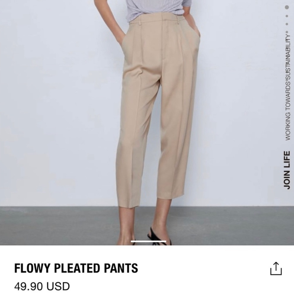Zara Beige Pleated Cropped Pants